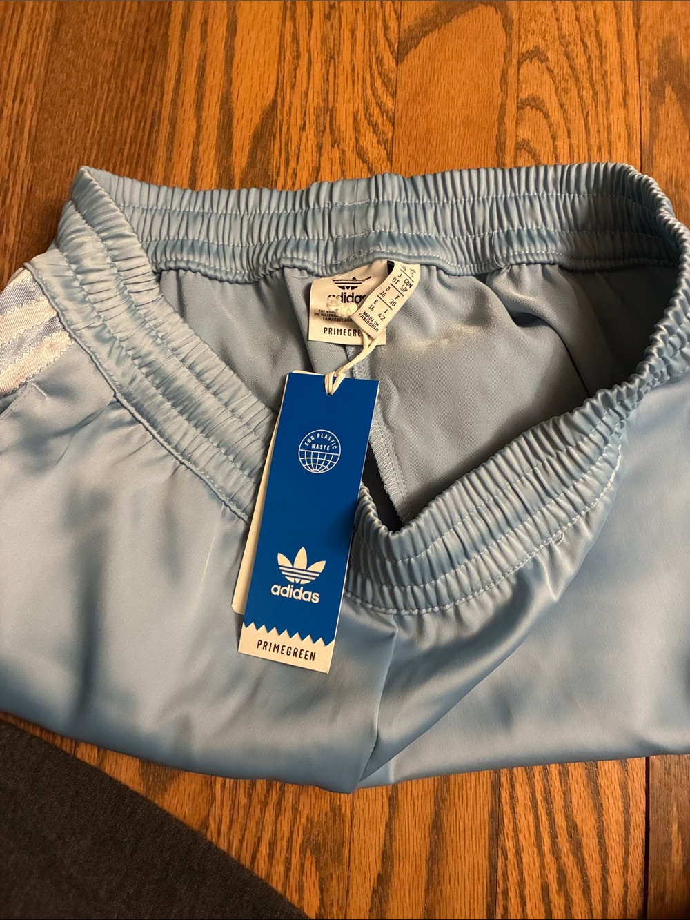 Adidas Baby Blue Satin Three-Stripe Athletic Shorts NWT - Picture 4 of 4